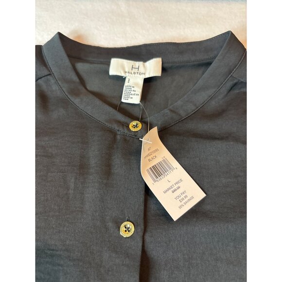 Halston Womens Black Button-Up Blouse L - - Picture 3 of 15